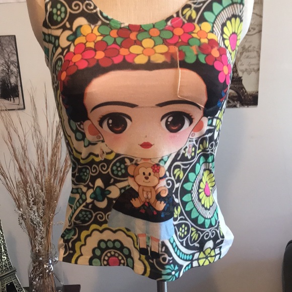 Frida Kahlo Rainbow Sleeveless Tank Top One Size - Picture 2 of 7